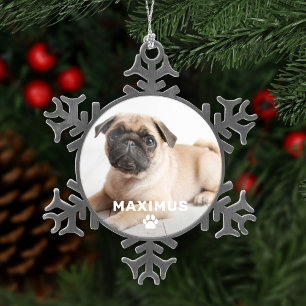 Huisdierhond Eenvoudige Pootafdruk Aangepaste Naam Tin Sneeuwvlok Ornament