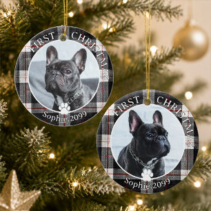 Huisdierhond Eerste Kerst Foto Plaid Aandenken Keramisch Ornament