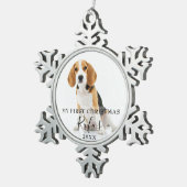 Huisdierhond Foto Eerste Kerst Script Tin Sneeuwvlok Ornament (Rechts)