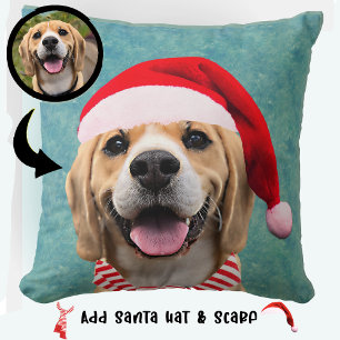 Huisdierhond Foto met Digitale Kerstman Hoed Sjaal Kussen