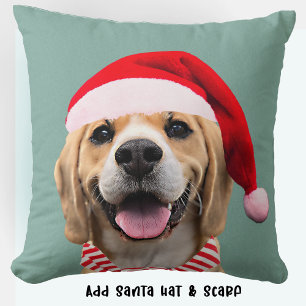 Huisdierhond Foto met Digitale Kerstman Hoed Sjaal Kussen