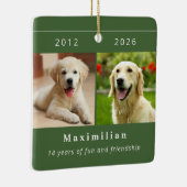 Huisdierhond Herdenking 2 Foto Aangepaste Naam Keramisch Ornament (Rechts)