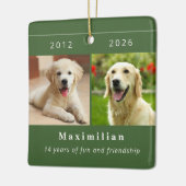 Huisdierhond Herdenking 2 Foto Aangepaste Naam Keramisch Ornament (Links)