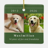 Huisdierhond Herdenking 2 Foto Aangepaste Naam Keramisch Ornament (Achterkant)