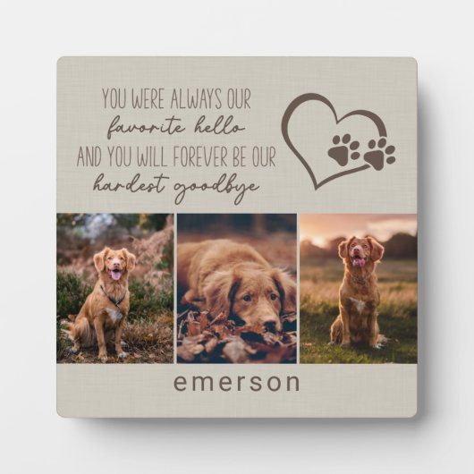 Huisdierhond Herdenking Beige Linnen Fotocollage Fotoplaat (Voorkant)