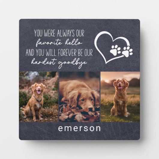 Huisdierhond Herdenking Blauwe Leren Fotocollage Fotoplaat (Voorkant)