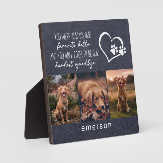 Huisdierhond Herdenking Blauwe Leren Fotocollage Fotoplaat (Voorkant)