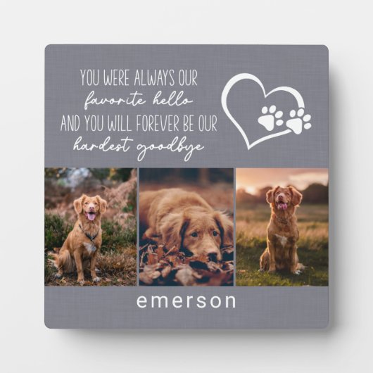 Huisdierhond Herdenking Grijs Linnen Fotocollage Fotoplaat (Voorkant)