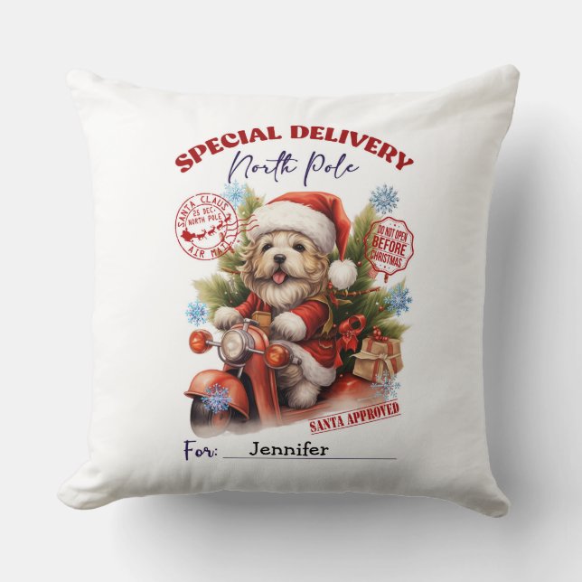Huisdierhond Mooie Puppy Kerst Dekkingskussen Kussen (Voorkant)