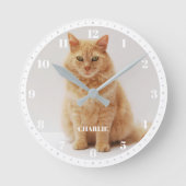 Huisdierkat Foto Aangepaste naam en nummers Wit & Ronde Klok (Voorkant)