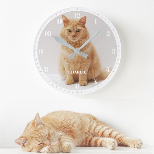 Huisdierkat Foto Aangepaste naam en nummers Wit & Ronde Klok