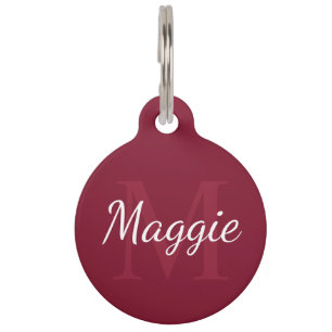 Huisdiernaam en Monogram Burgundy Rood Huisdierpenning