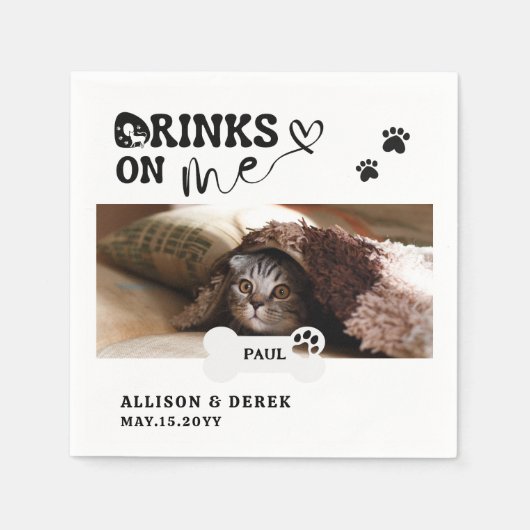 Huisdiernaam Op maat gemaakte foto Dranksjes zijn  Servet (Voorkant)