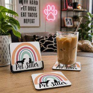 'Huisdieroppas' Regenboog Hond Kat Silhouet Cadeau Bier Onderzetter