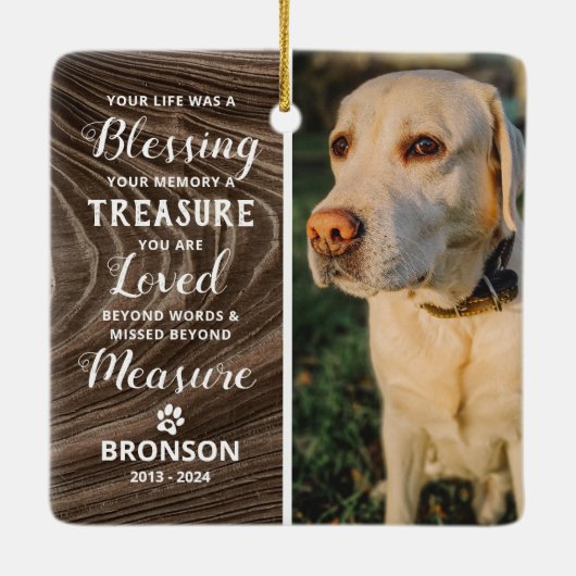 Huisdierverlies Rustieke Herdenkingsfoto Kerstmis Keramisch Ornament (Achterkant)