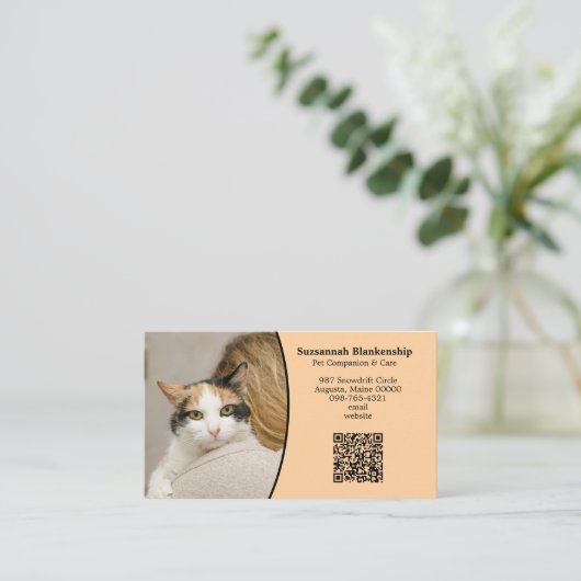 Huisdierverzorging Aangepaste QR-code en foto Visitekaartje (Staand voorkant)