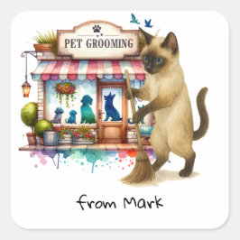 Huisdierverzorging aquarel stijl voor kattenliefhe vierkante sticker