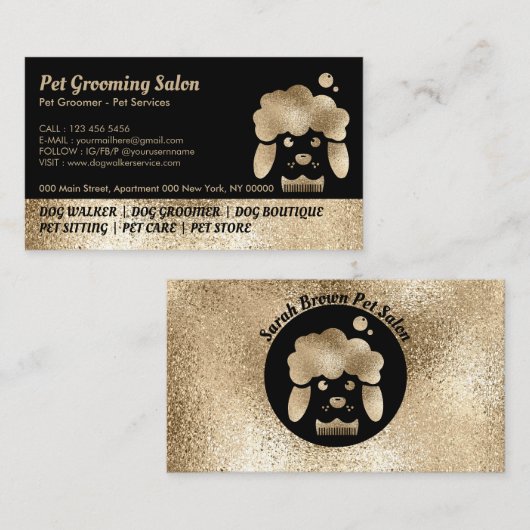Huisdierverzorgingssalon Goud Glanzend Visitekaartje (Voorkant / Achterkant)