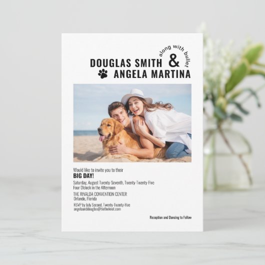 Huisdiervriendelijke Moderne Huwelijksuitnodiging Kaart (Staand voorkant)