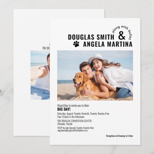 Huisdiervriendelijke Moderne Huwelijksuitnodiging Kaart (Voorkant / Achterkant)