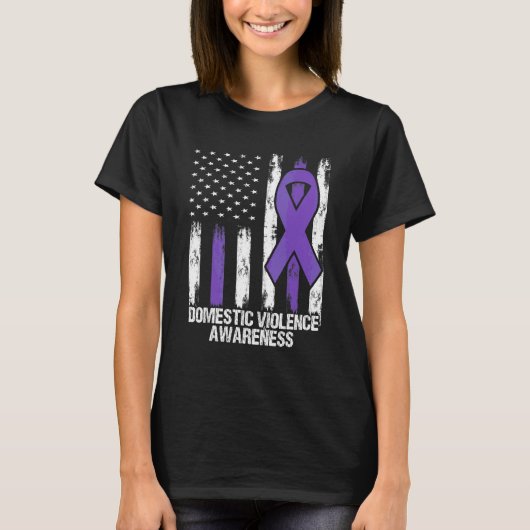 Huiselijk geweld bewustzijn paarse lint vlag t-shirt (Voorkant)
