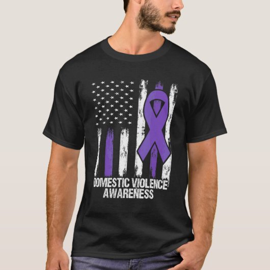 Huiselijk geweld bewustzijn paarse lint vlag t-shirt (Voorkant)