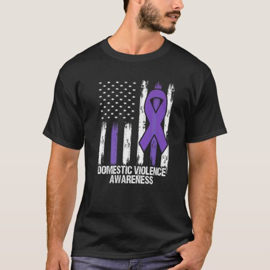 Huiselijk geweld bewustzijn paarse lint vlag  t-shirt (Voorkant)