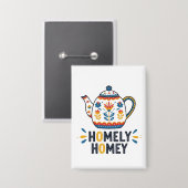 Huiselijk gezellig theepot ontwerp button (Voorkant / Achterkant)