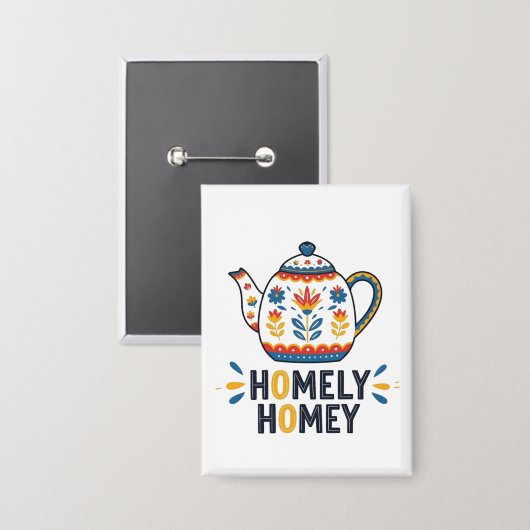 Huiselijk gezellig theepot ontwerp button (Voorkant / Achterkant)