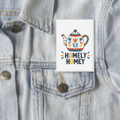 Huiselijk gezellig theepot ontwerp button (Insitu)