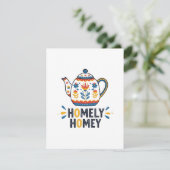 Huiselijk gezellig theepot ontwerp RSVP kaartje (Staand voorkant)