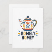 Huiselijk gezellig theepot ontwerp RSVP kaartje (Voorkant / Achterkant)