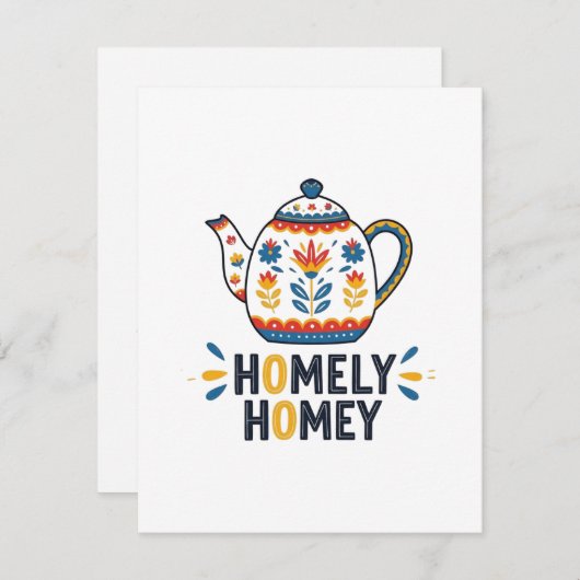 Huiselijk gezellig theepot ontwerp RSVP kaartje (Voorkant / Achterkant)