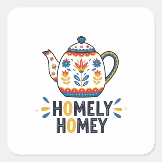 Huiselijk gezellig theepot ontwerp vierkante sticker (Voorkant)