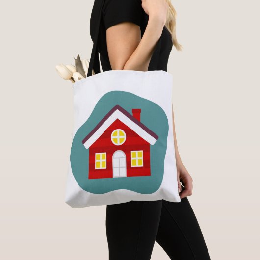 Huiselijk rood huis tote bag (Dichtbij)