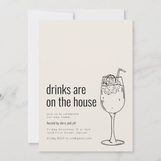 Huisfeest Uitnodiging met Cocktail (Voorkant)