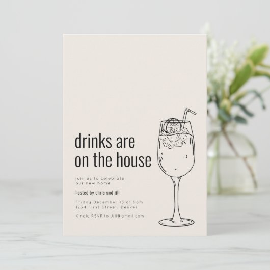 Huisfeest Uitnodiging met Cocktail (Staand voorkant)