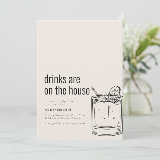 Huisfeest Uitnodiging met Cocktail (Staand voorkant)