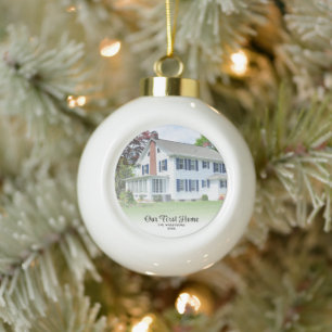 Huisfoto onze eerste kerstvakantie keramische bal ornament