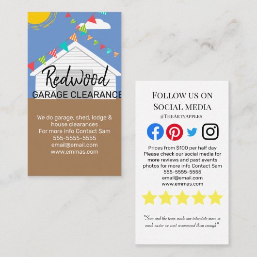 huisgarage schoninginrichting visitekaartje (Voorkant / Achterkant)