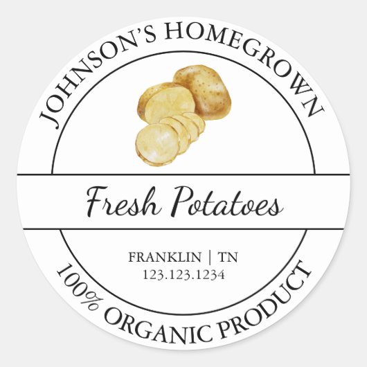 Huisgegroeide tuin Verse biologische aardappel Lab Ronde Sticker (Voorkant)