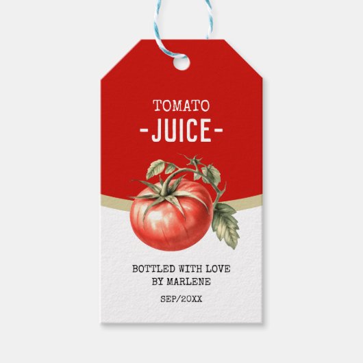Huisgemaakte tomatensap met rode tomaat cadeaulabel (Voorkant)