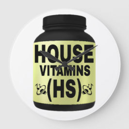 HUISHOUDBEVITAMINEN (HS) ZWARTE LETTERS, GELE ACHT GROTE KLOK