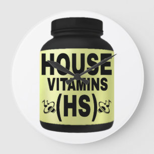 HUISHOUDBEVITAMINEN (HS) ZWARTE LETTERS, GELE ACHT GROTE KLOK