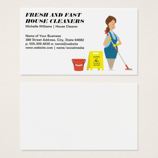 Huishoudelijke Dienst | Schoonmaakster Vloer Dweil Visitekaartje (Voorkant /achterkant)