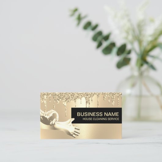 Huishoudelijke gouden vuilnisopbergschijven visitekaartje (Staand voorkant)