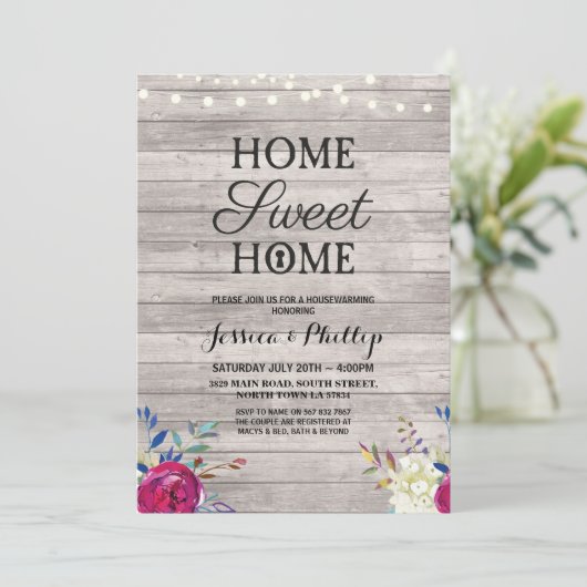 Huishoudelijke opwarmende partij Roze bloemen Nieu Kaart (Staand voorkant)