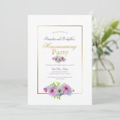 Huishoudelijke opwarming Partij Roze Floral Gold B Kaart (Staand voorkant)