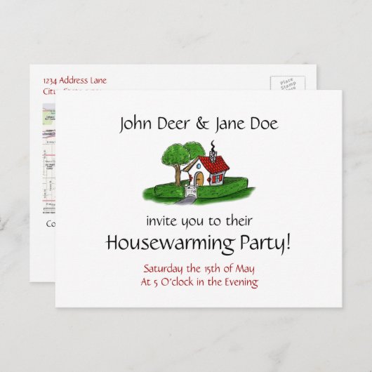 Huishoudelijke opwarming uitnodiging briefkaart (Voorkant / Achterkant)