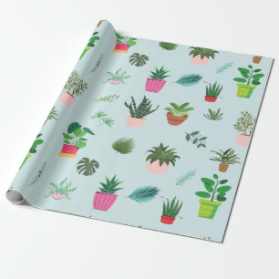 Huishoudelijke planten en groene bladeren cadeaupapier